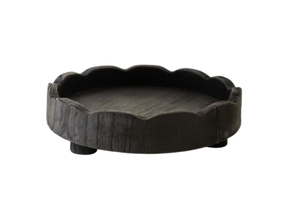 Black Wood Scallop Tray w/Legs