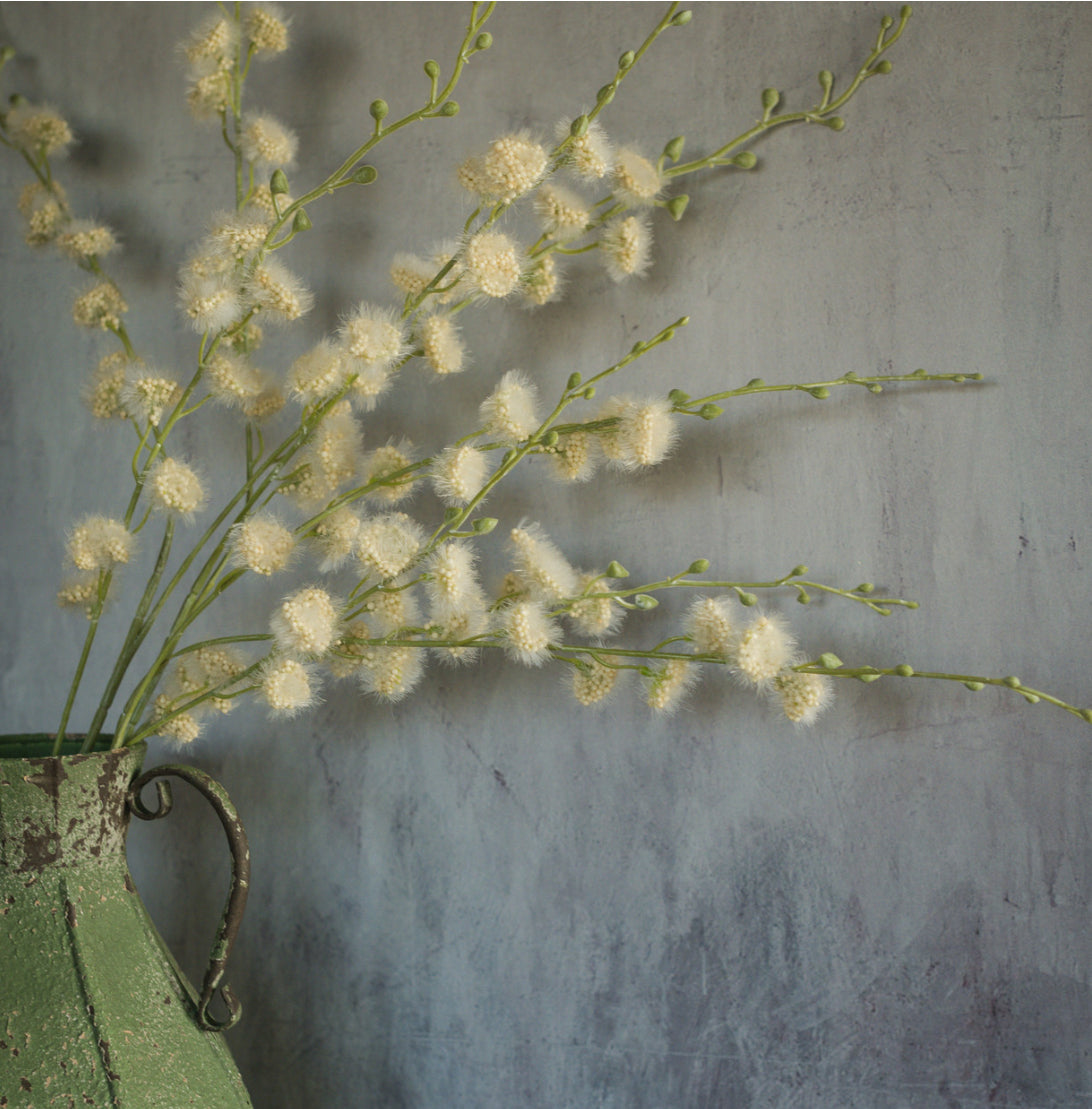 39.5” Cream /Green Fuzzy FlowerBranch