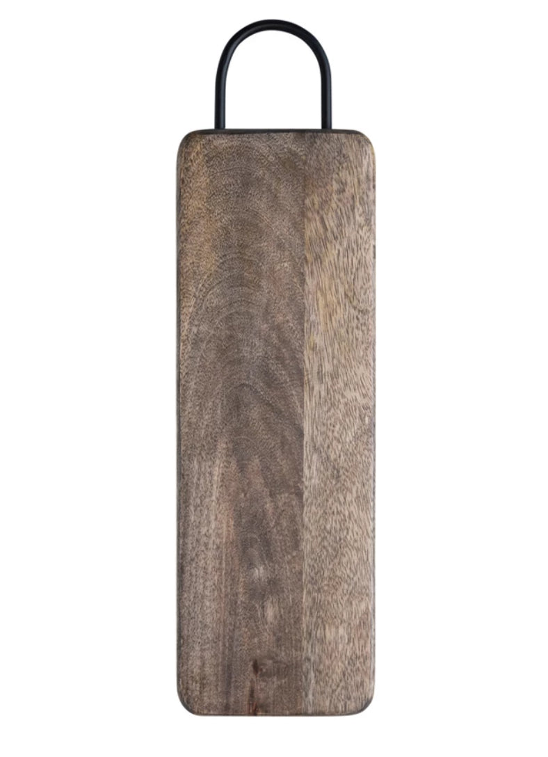 Mango Wood Cutting Board w/Black Metal Handle