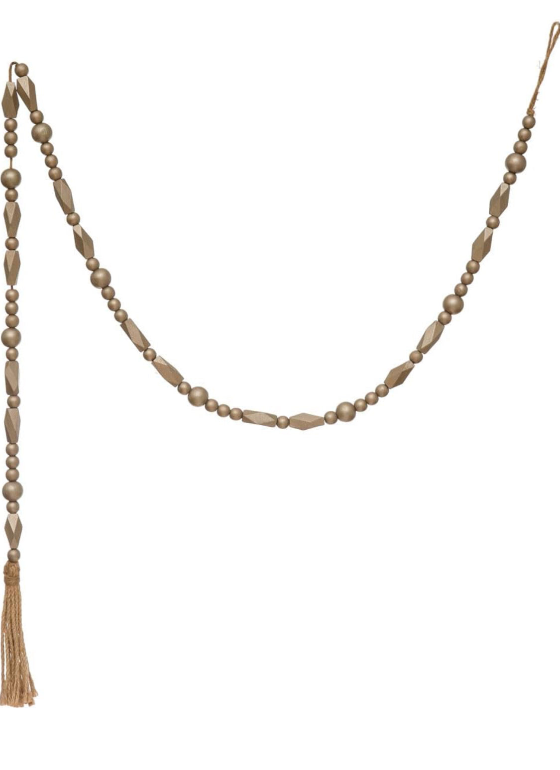 72” Pewter Paulownia Wood Bead Garland w/ Jute Tassel