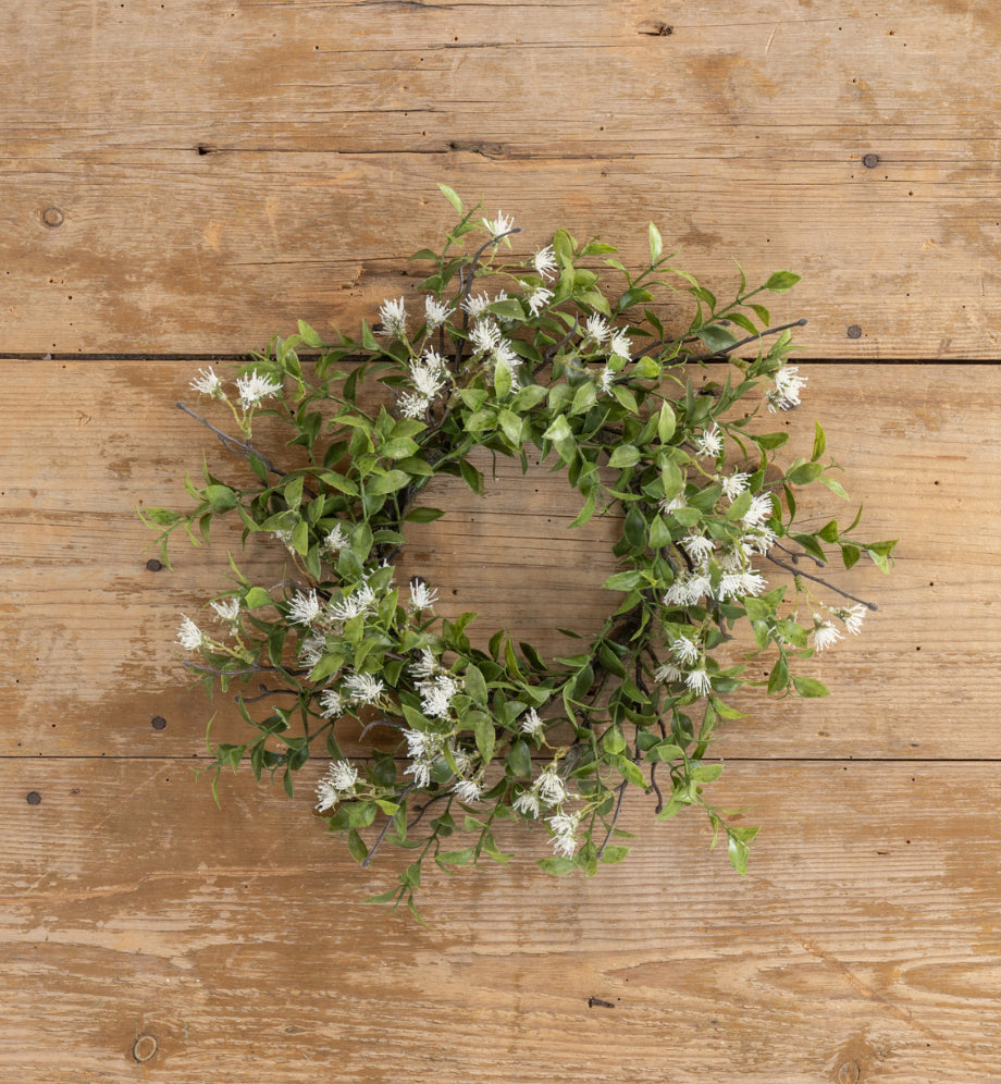 14” Tea Leaf w/White Flowers Candle Ring