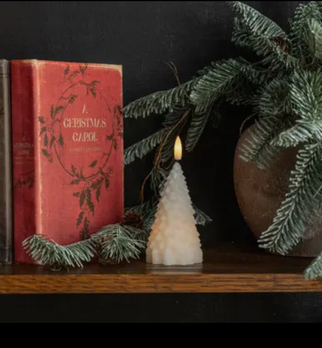 5.5” Cream Shimmer 3D Flame Fir Tree Candle