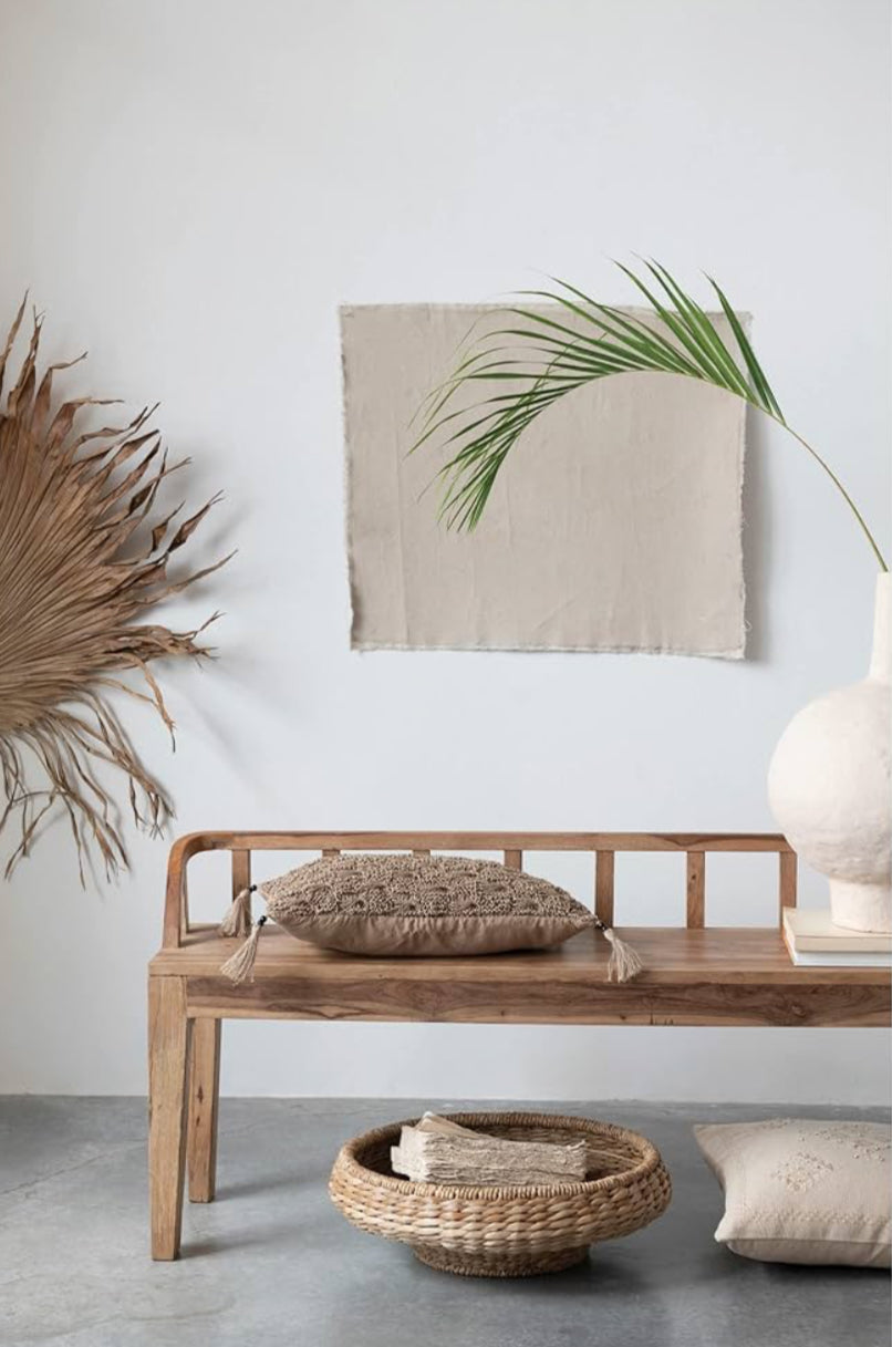 18” Woven Cotton Embroidery & French Knots Pillow