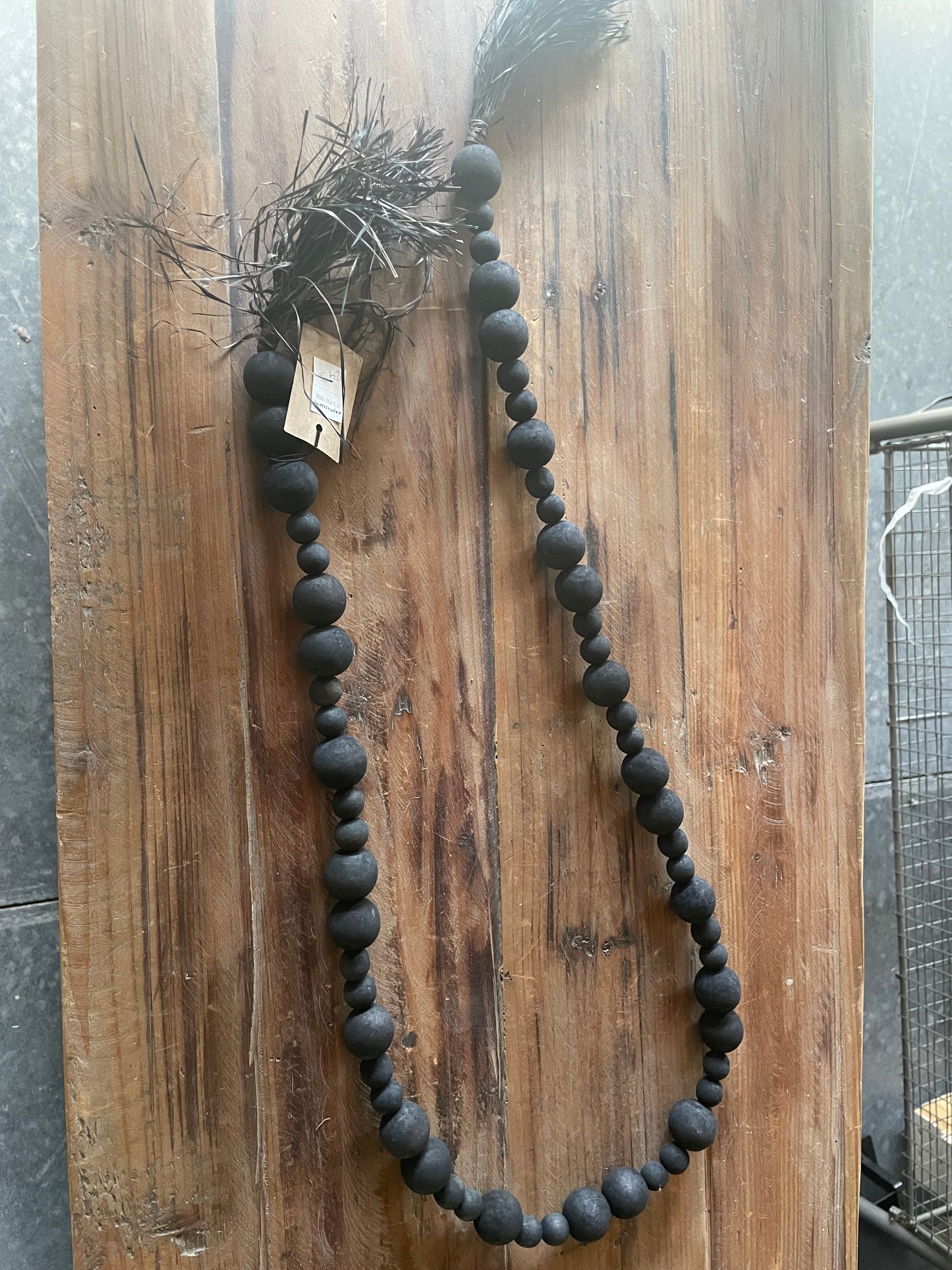 45” H Wood Beads Garland w/ Raffia Tassel
