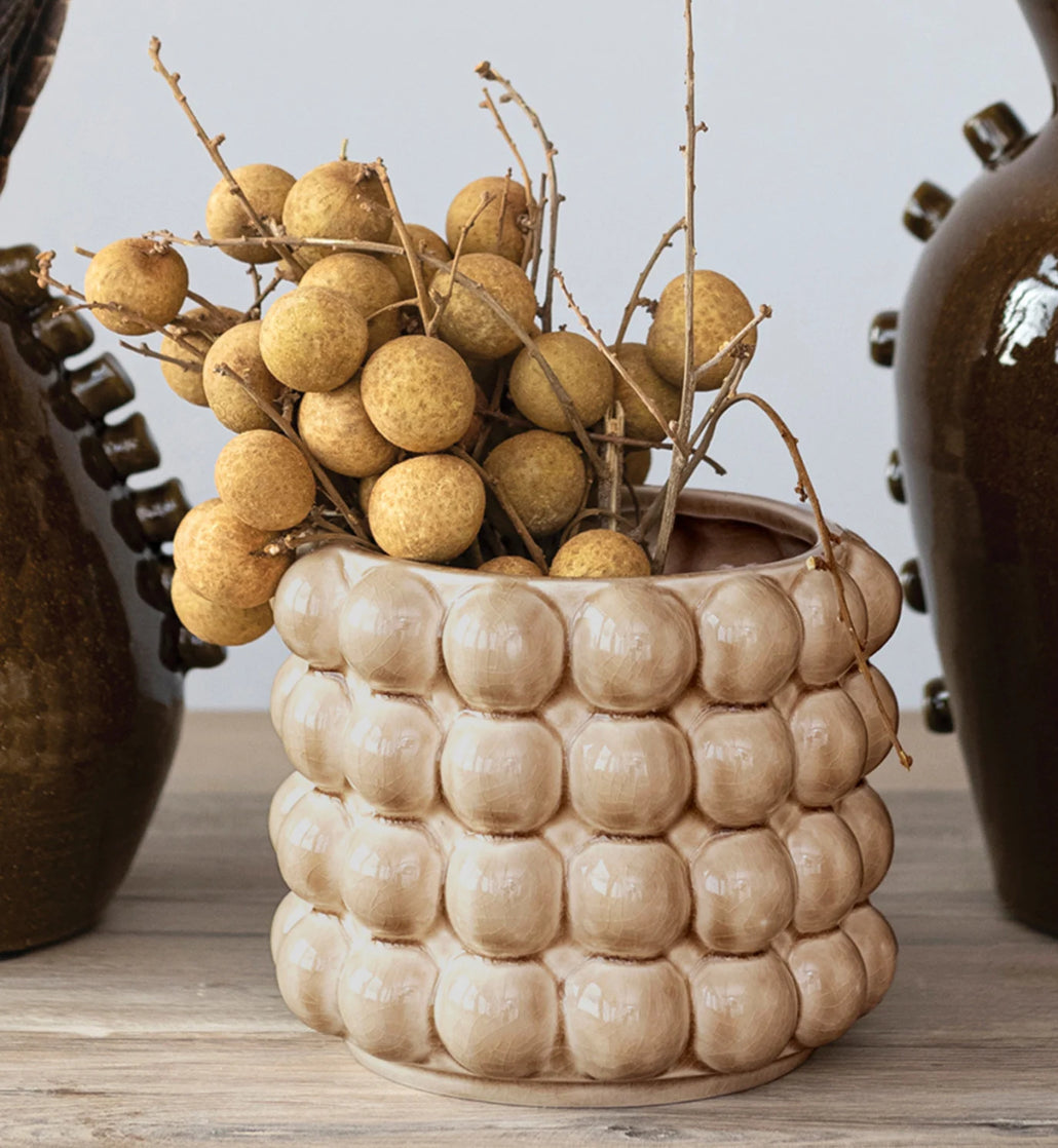 Stoneware Planter w/Raised Dots