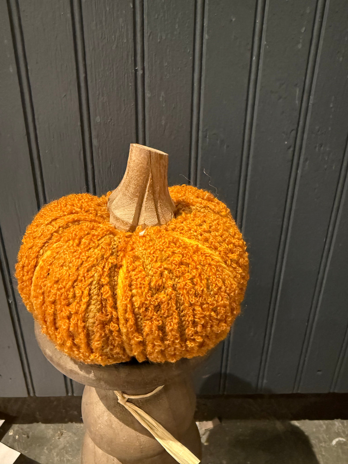 3” Cotton Blend Boucle/Velvet Pumpkin w/Wood Stem