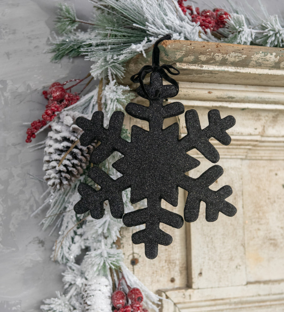 10” Black Snowflake Ornament w/Glitter