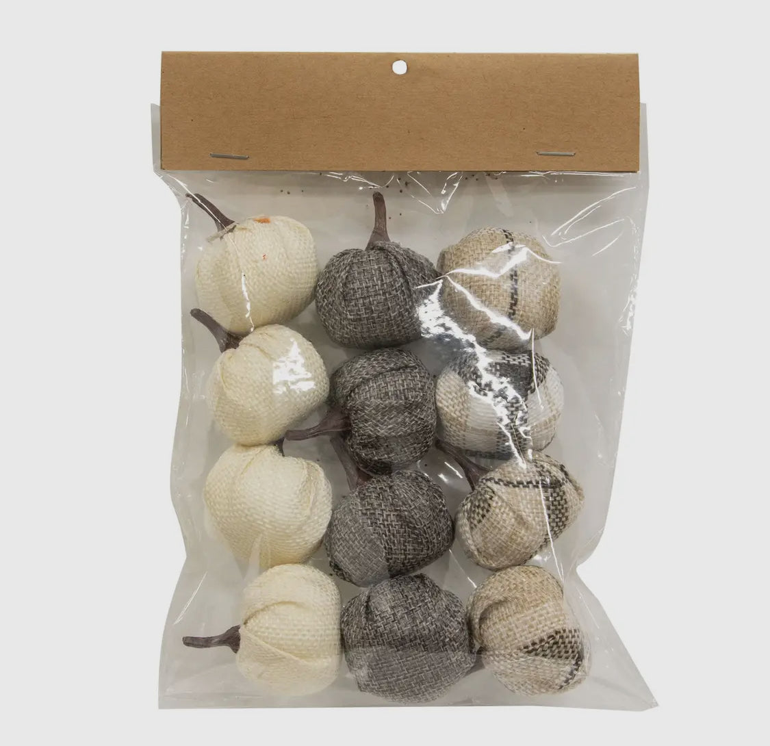 Cream & Gray Burlap Pumpkins set/9