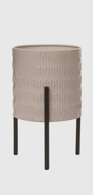 White Metal Planter w/Black Stand-Med