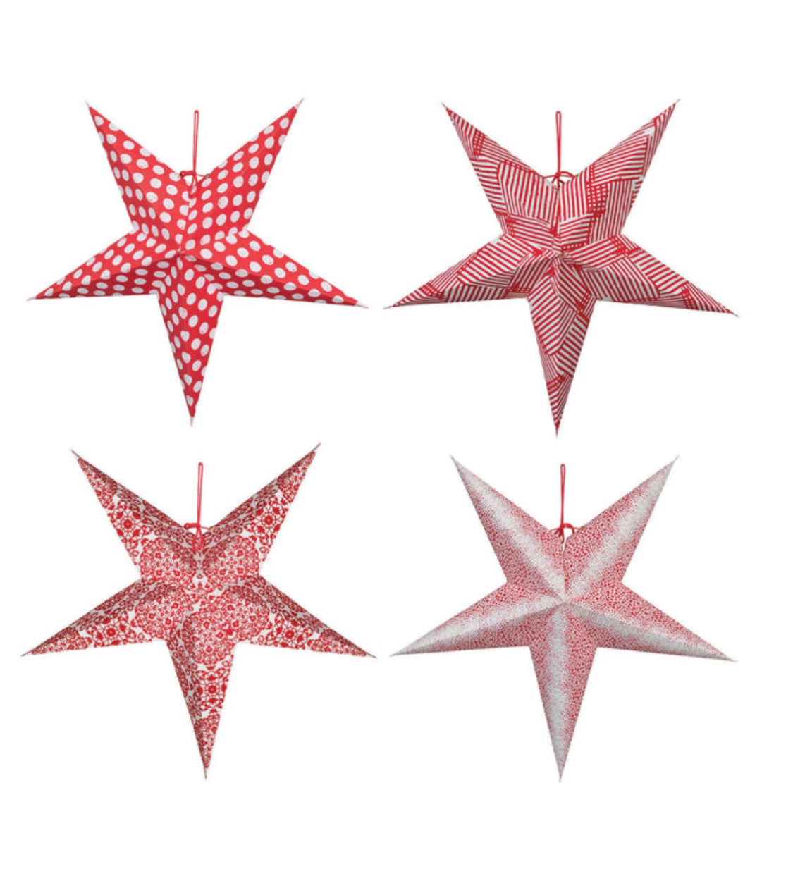 Red & White 5 Point Folding Star w/LED Lights-stripe