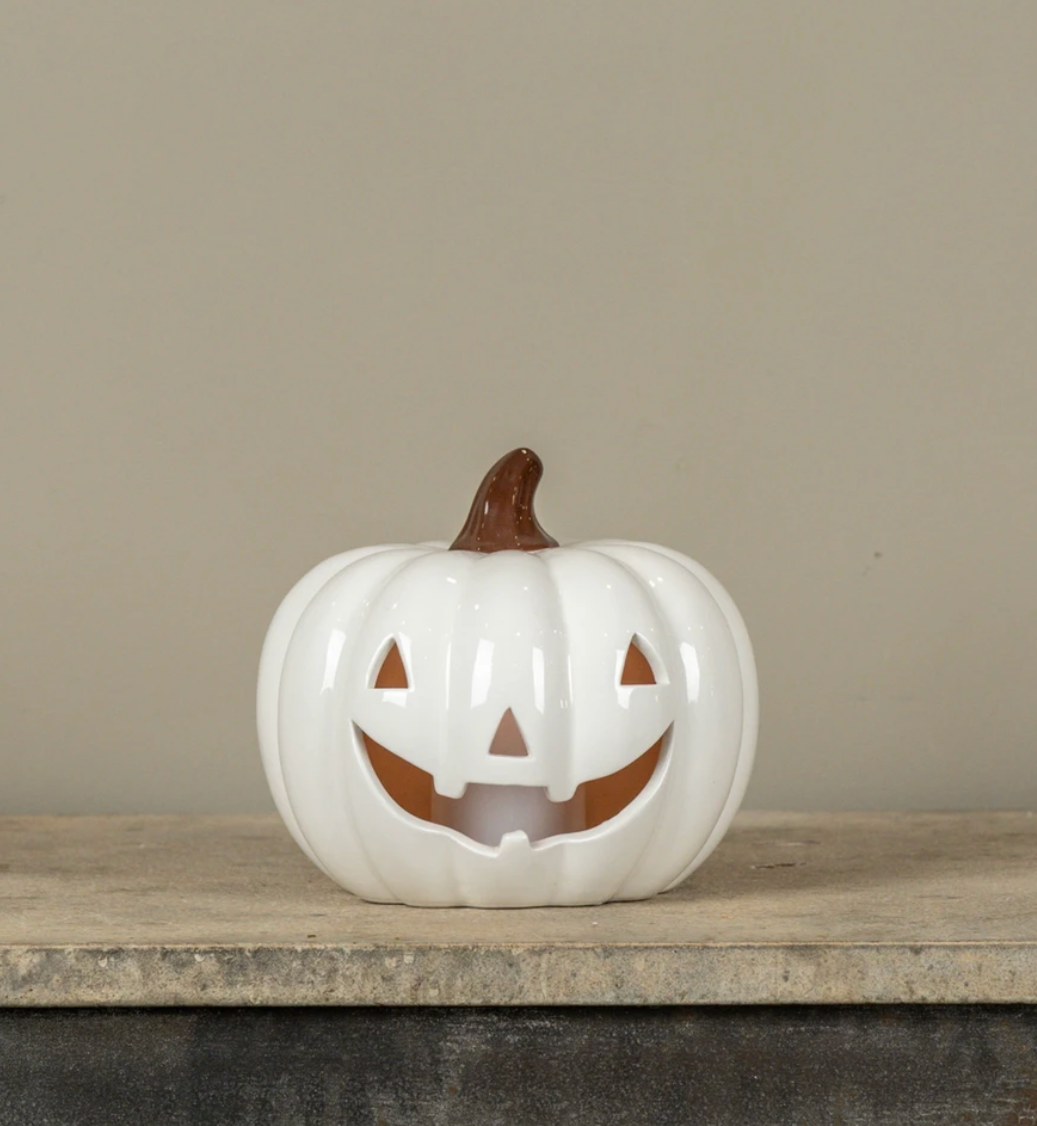 6.25” White Ceramic LED Pumpkin