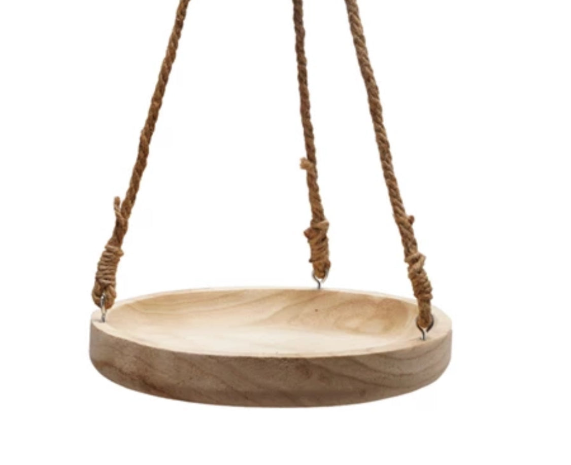Paulownia Wood Hanging Tray w/Jute Rope Hanger