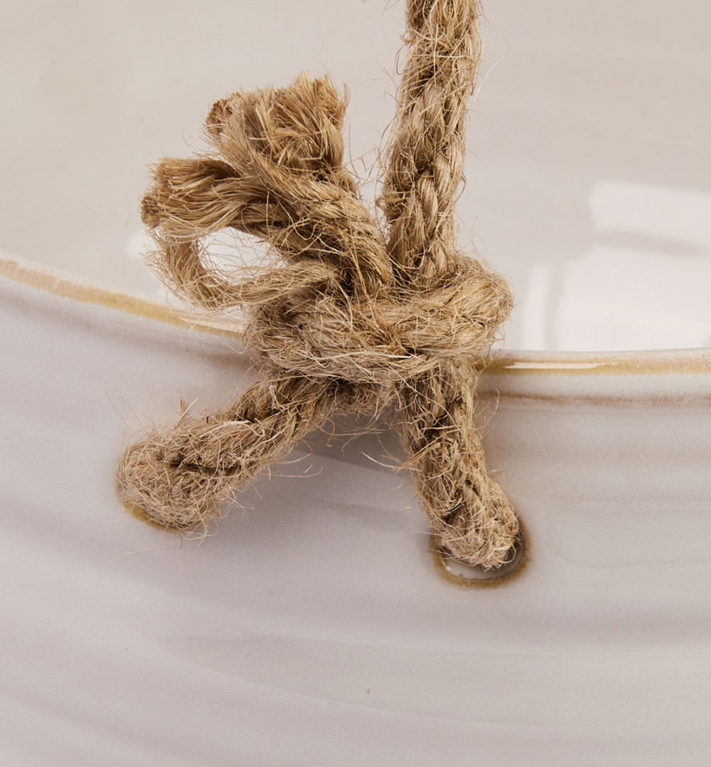 Hanging Stoneware Planter w/Jute Rope Hanger