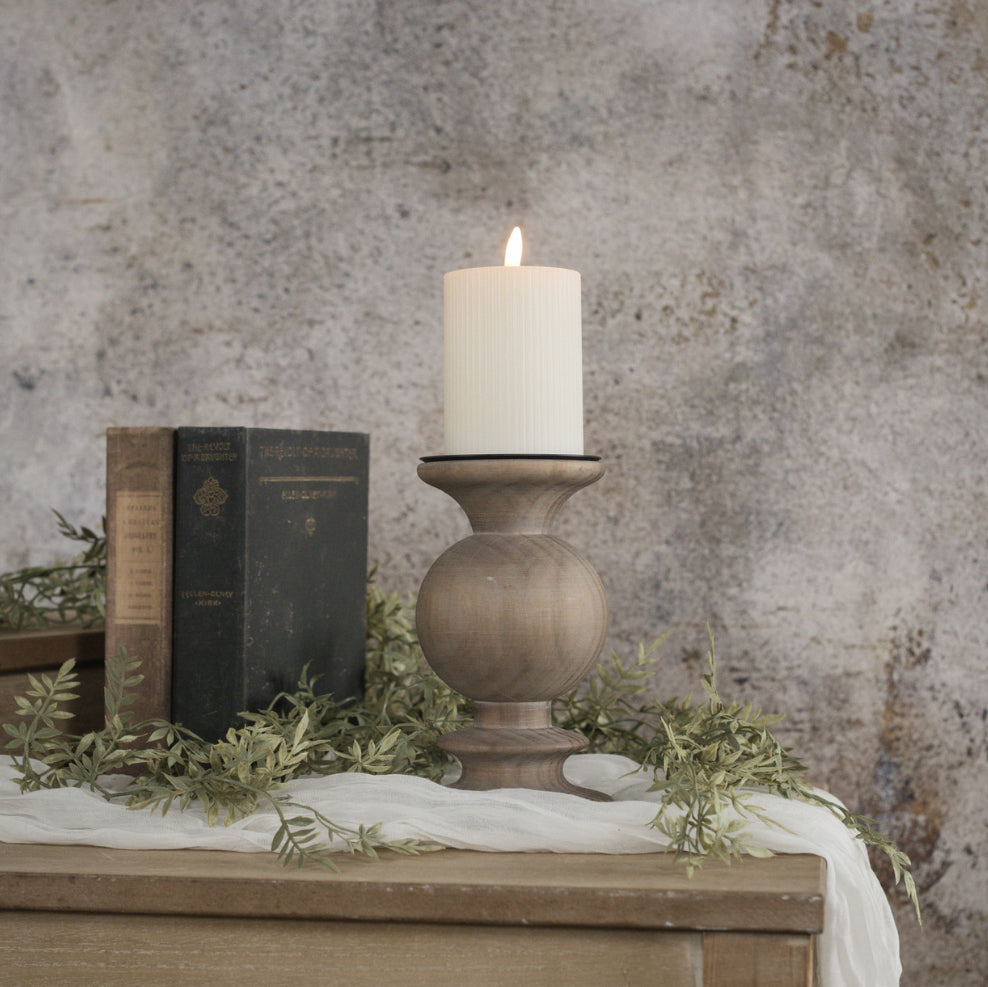 7.75” Natural Wood Pillar Candle Holder