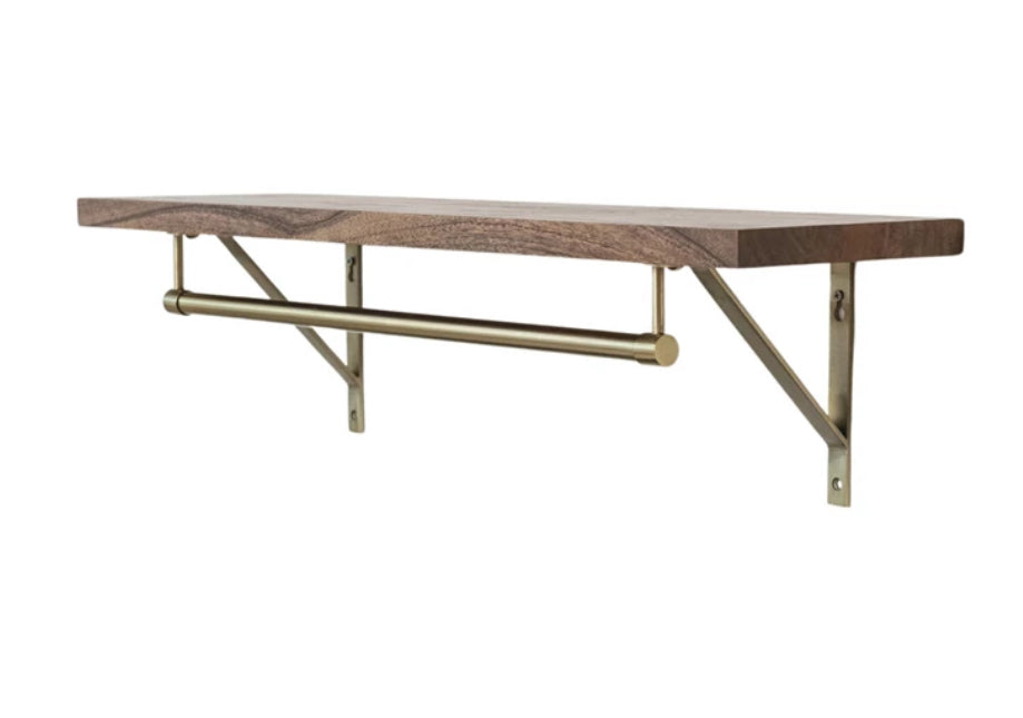 Mango/Wood & Metal Wall Shelf w/Rod