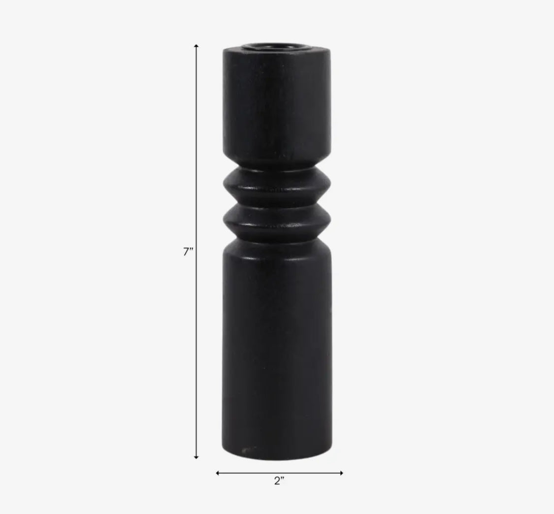 7” Black Mango Wood Taper Candle Holder