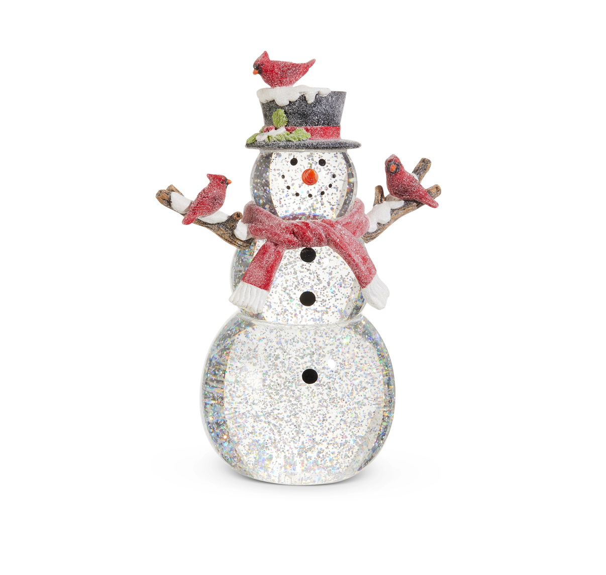12” Lighted Snowman w/Silver Swirling Glitter