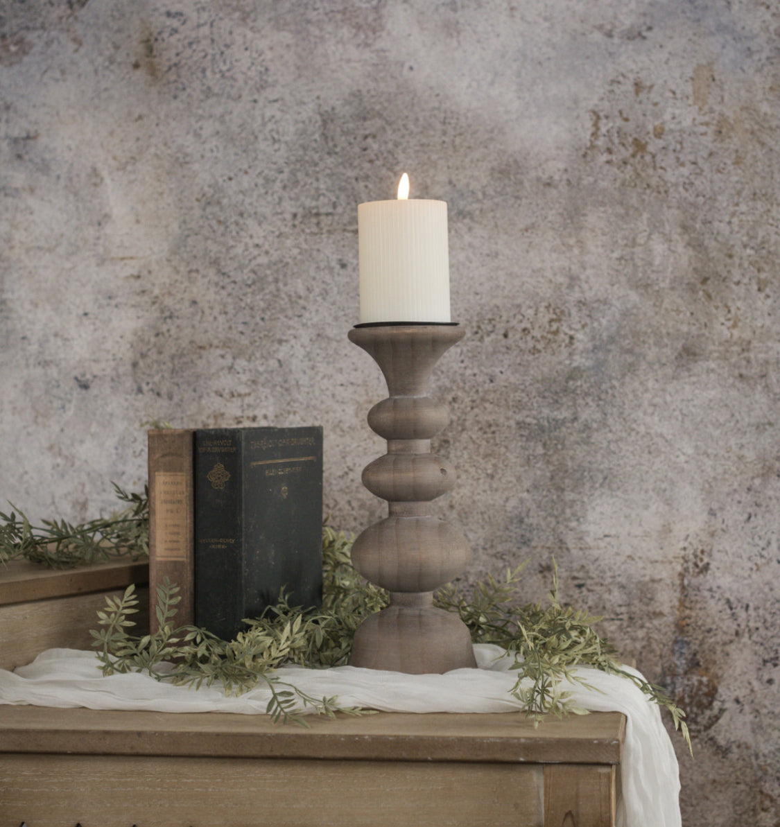 12” Natural Wood Pillar Candle Holder