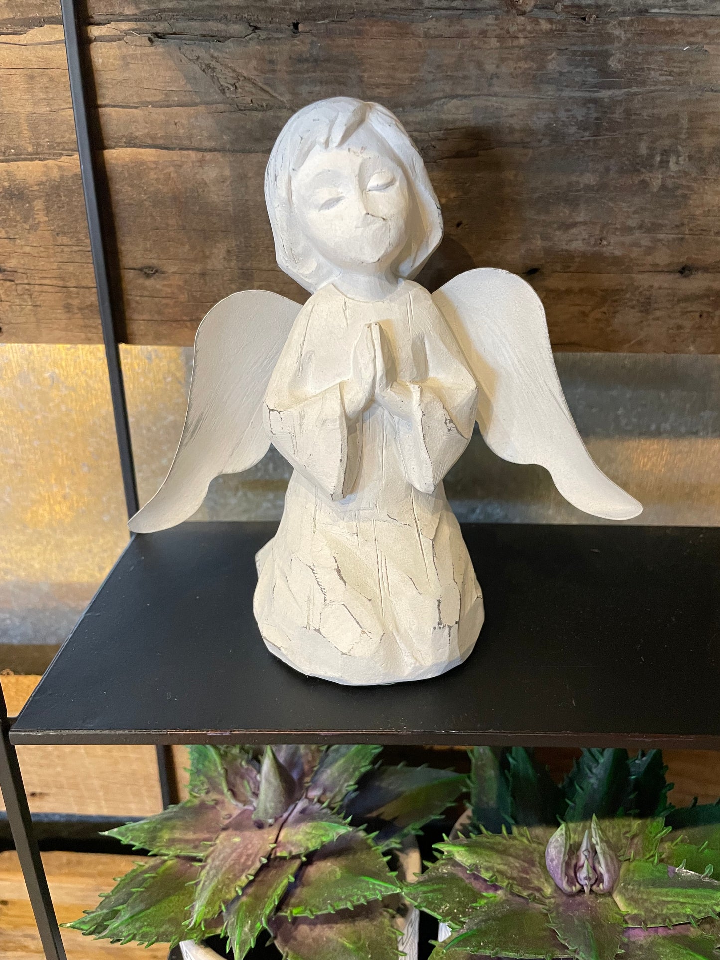 Kneeling Praying Angel w/ Metal Wings