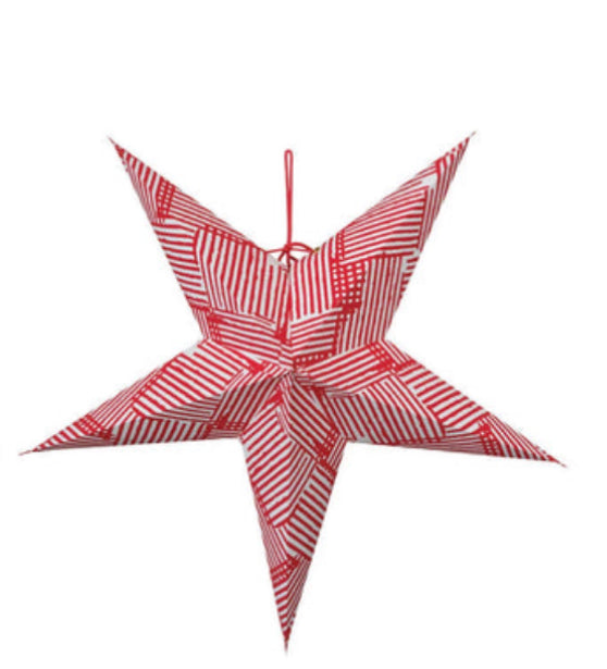 Red & White 5 Point Folding Star w/LED Lights-stripe