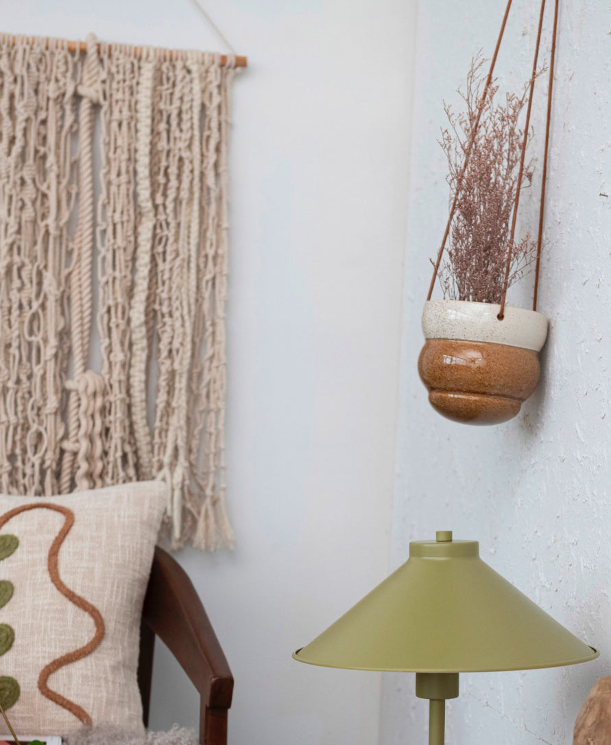 Hanging Stoneware Planter w/Cotton Hanger