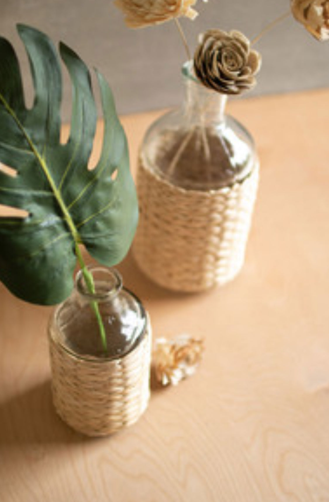 Seagrass Wrapped Glass Vase-Lg