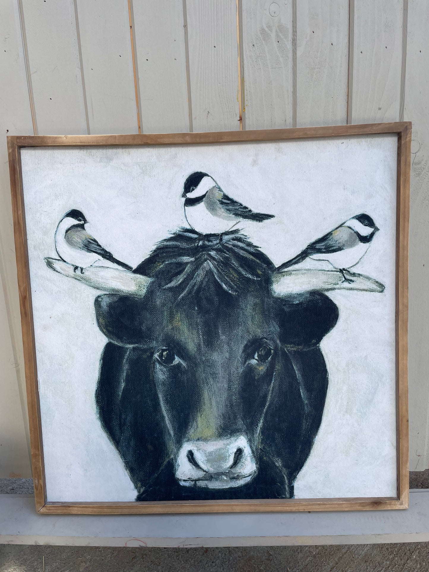 24” Square Wood Framed Wall Decor with Bull