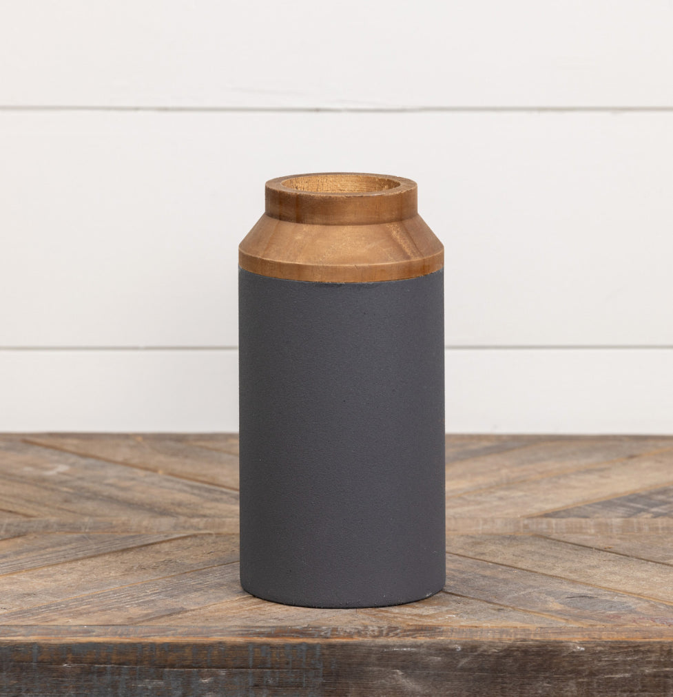 10” Black/Wood Two Tone Vase