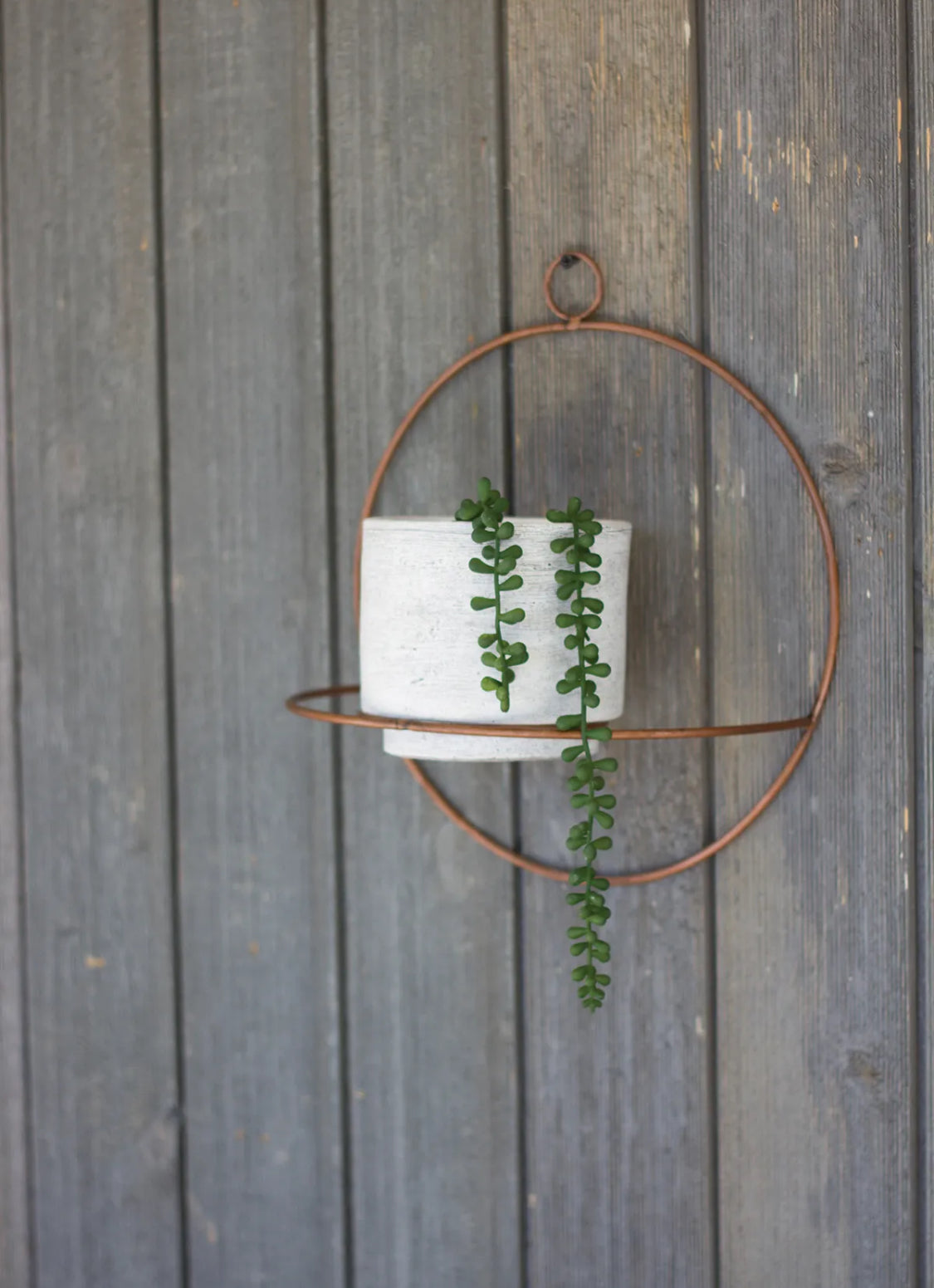 White Wash Clay Pot w/Copper Round Wall Sconce