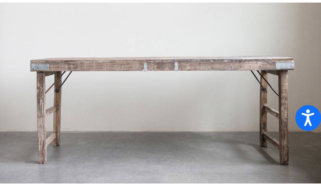 68”L Reclaimed Wood Folding table w/ Tin Patch