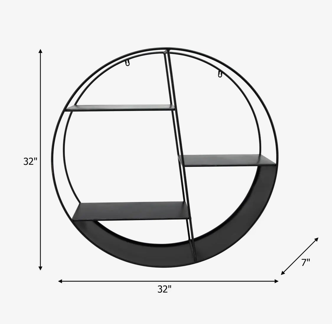 32” Black Metal Round Frame and Tiered Open Wall Shelf