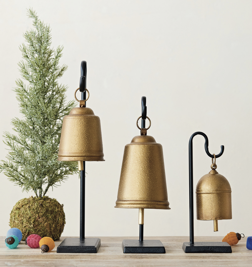 12-1/4”H Antique Gold Metal Bell w/Stand