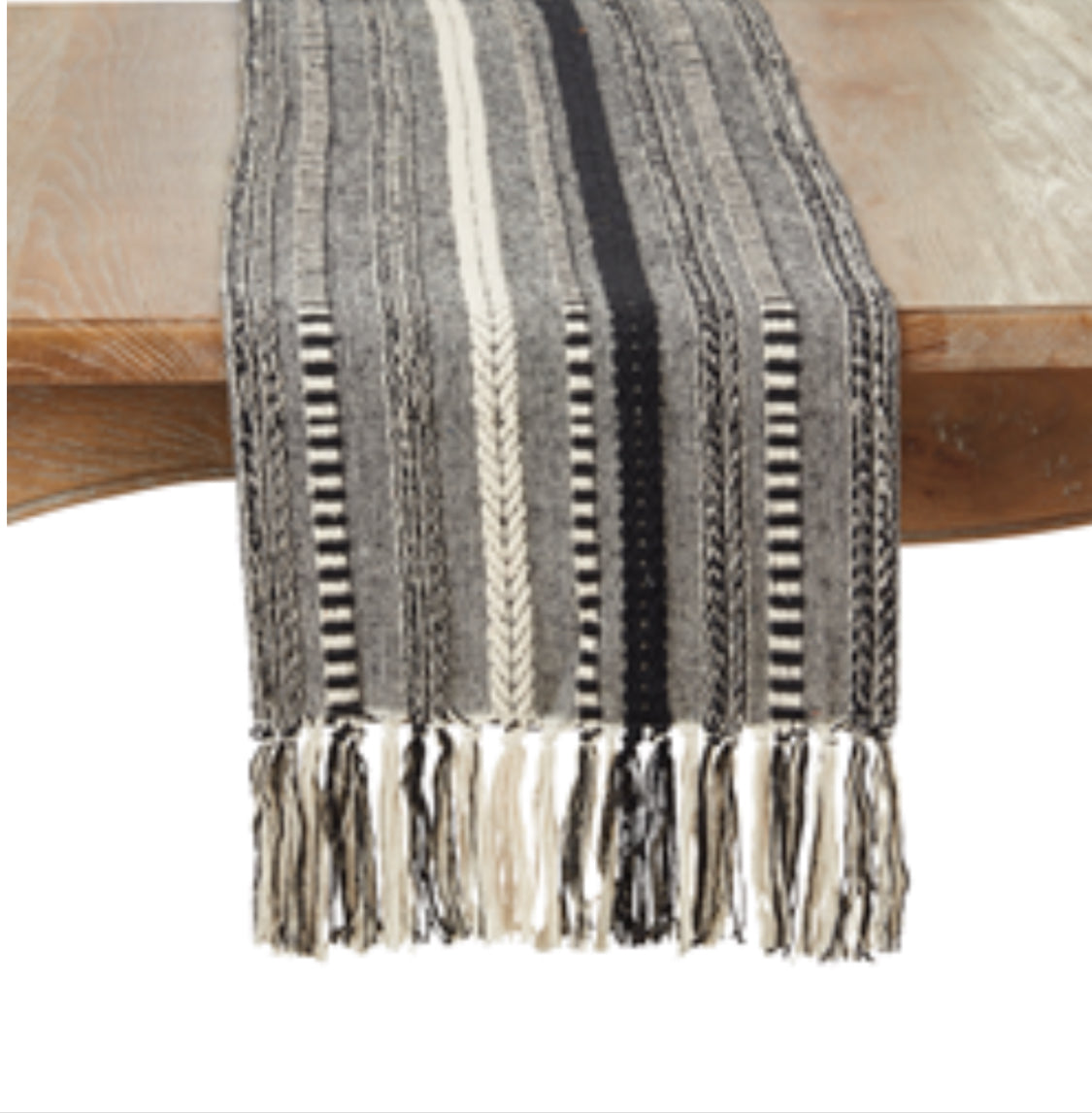 Fringe Detail Braided/Striped Table Runner