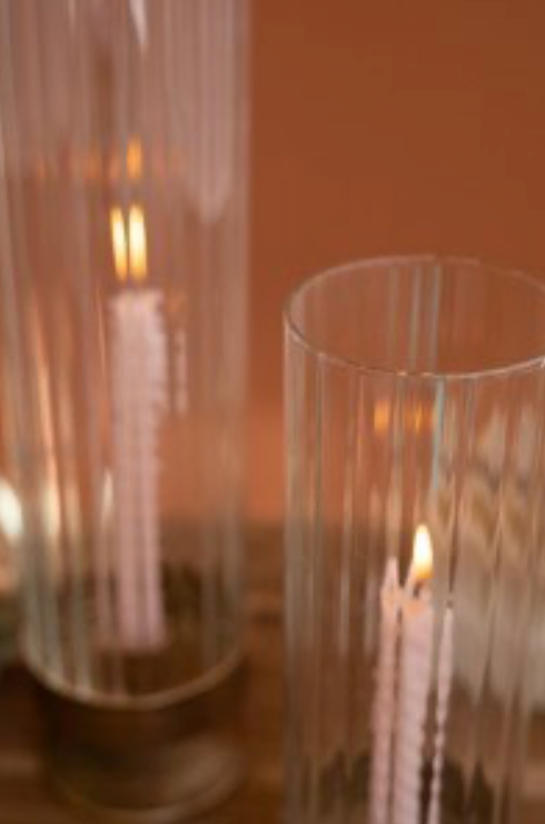 Antique Metal & Glass Taper Hurricanes