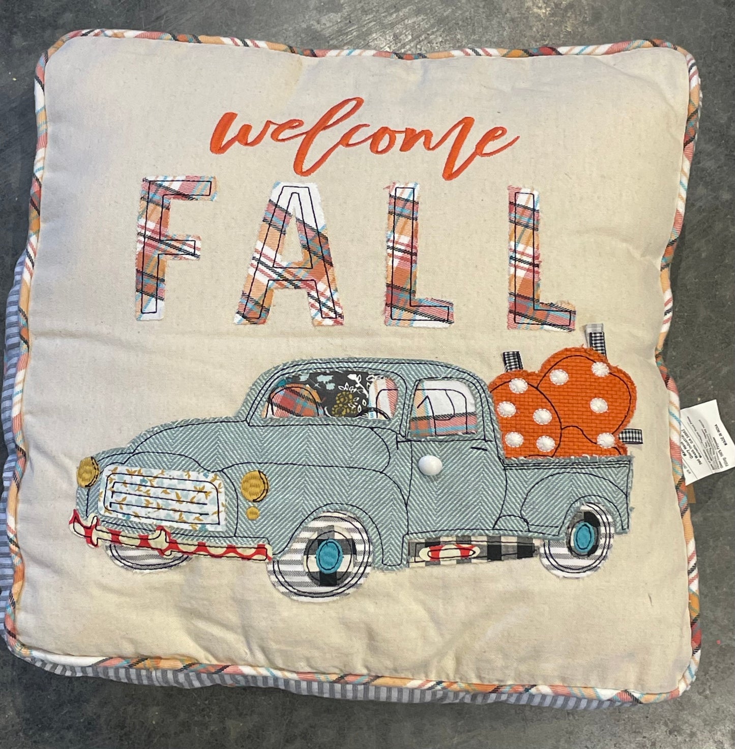 Welcome Fall Pillow w/Truck & Pumpkins