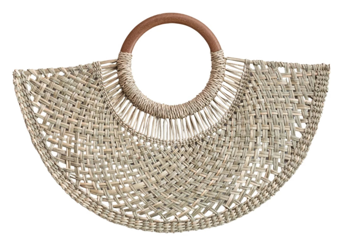Hand-Woven Seagrass Fan Wall Decor w/Wood Handle