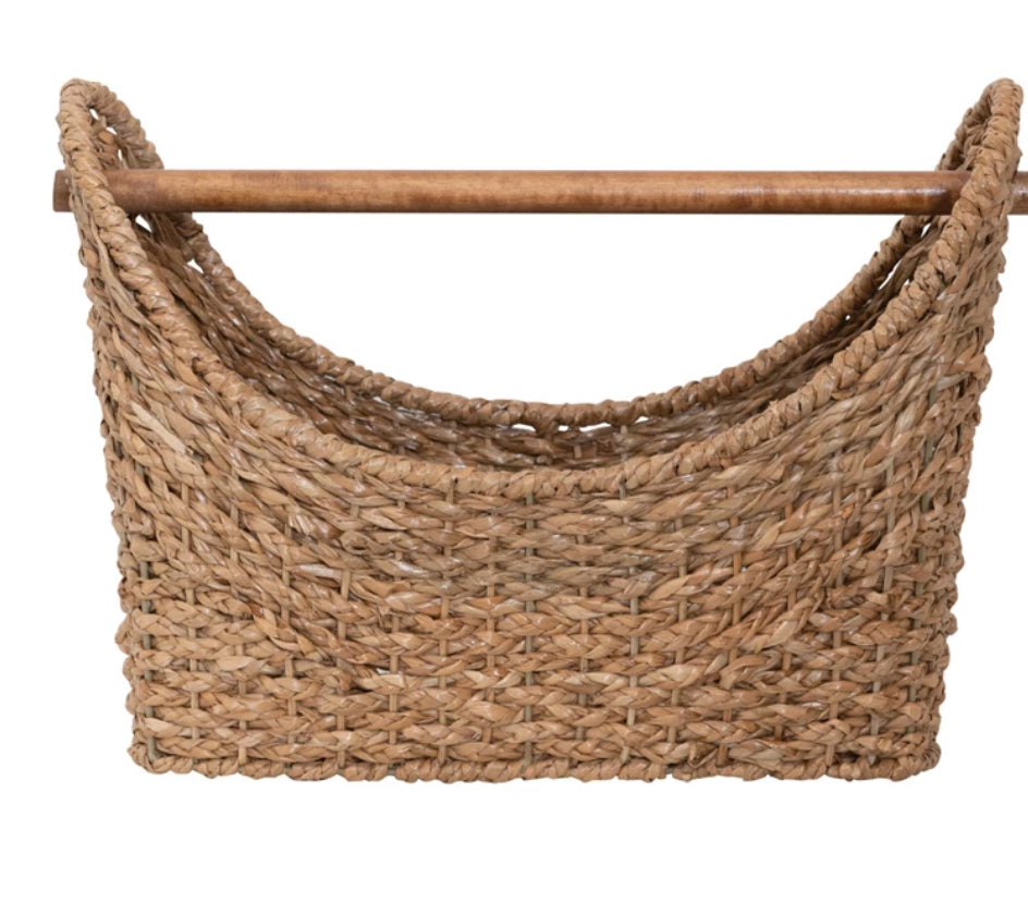 Oval Braided Bankuan Toilet Paper Basket w/Wood Handle