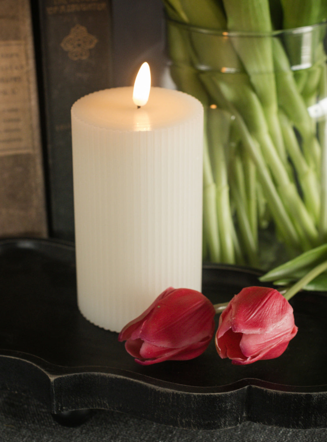 5” Cream Grooved 3D Flame Candle