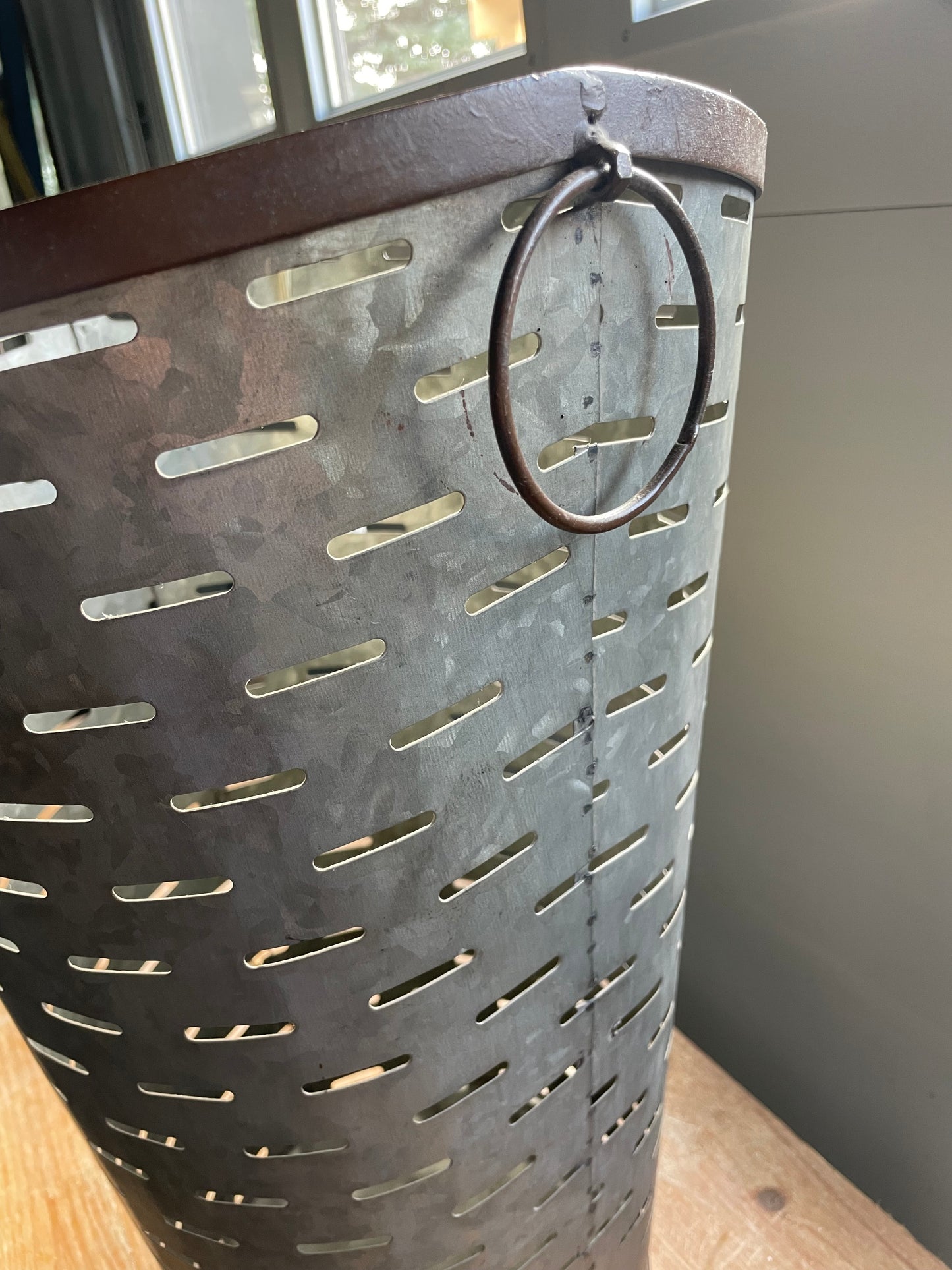 Galvanized Floor Vase w/Metal Rings