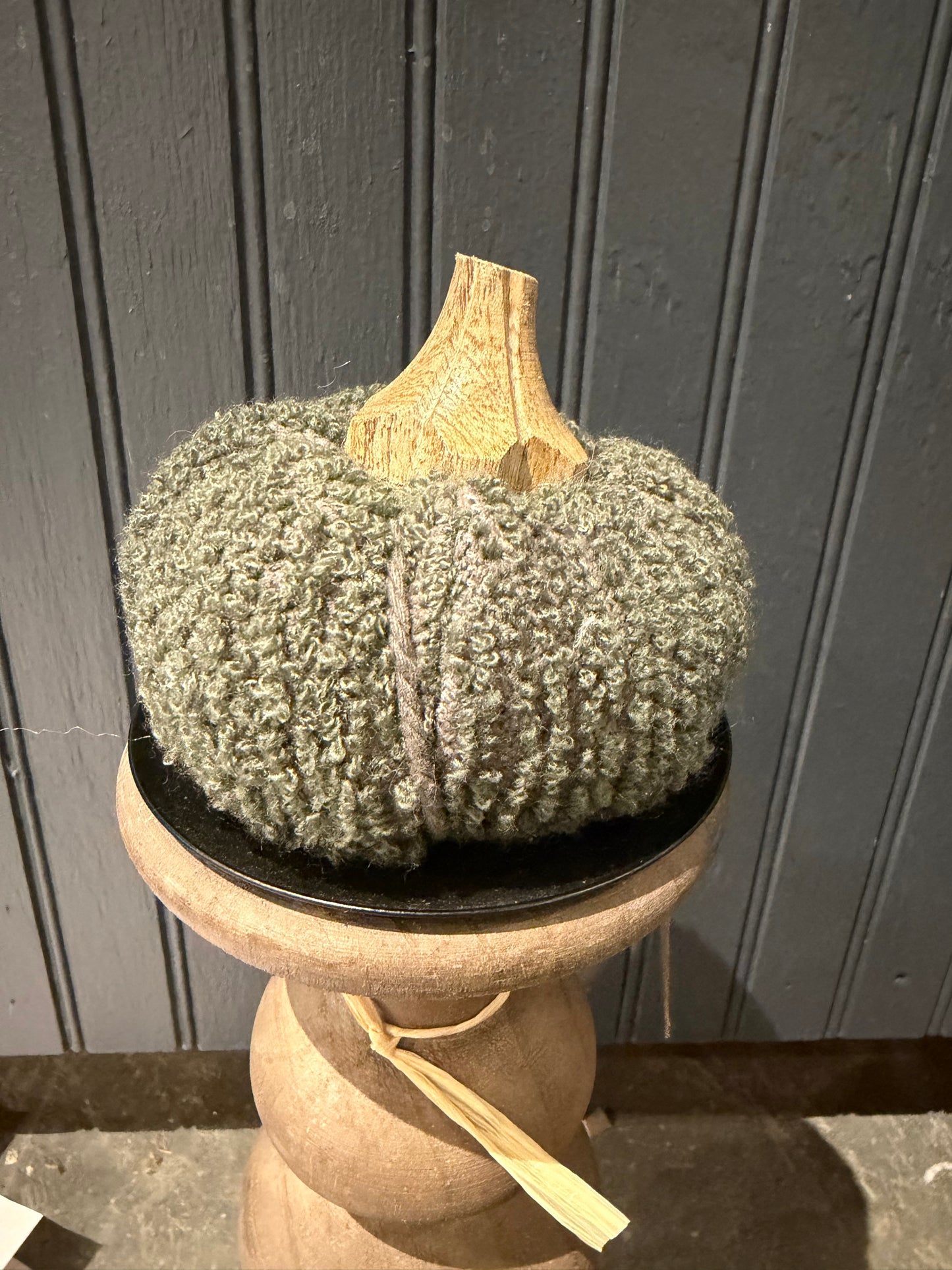 3” Cotton Blend Boucle/Velvet Pumpkin w/Wood Stem