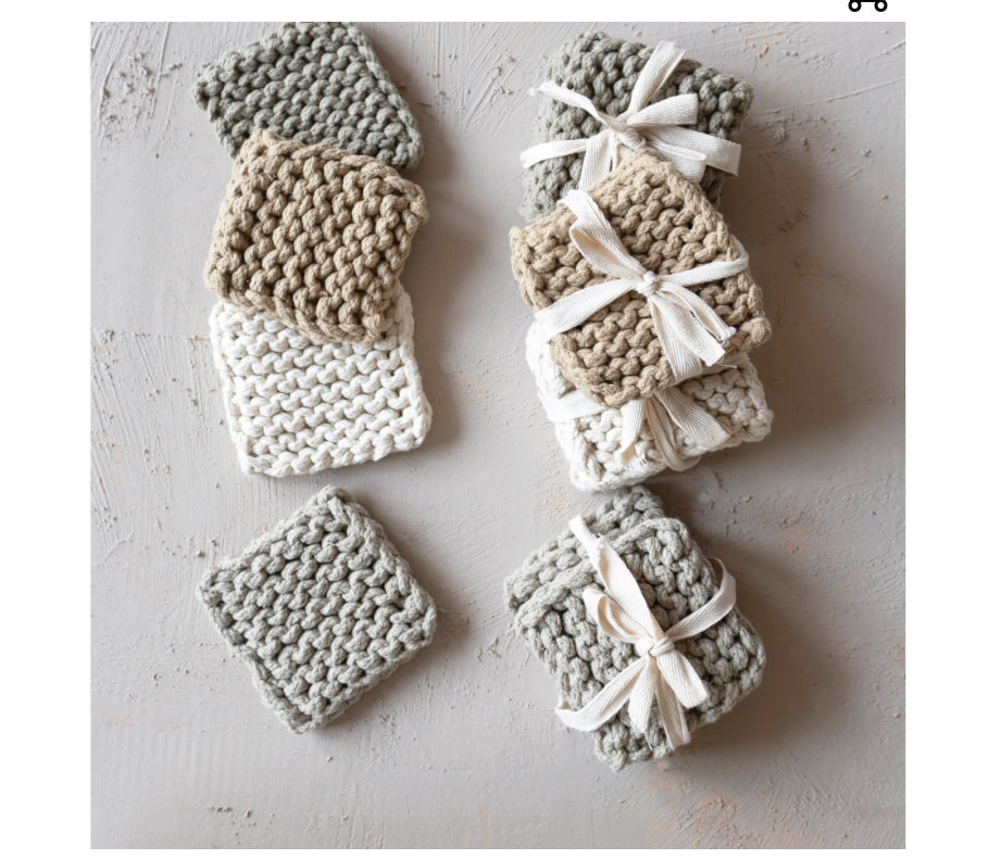 Cotton Crocheted Coasters, set/4, 4 colors