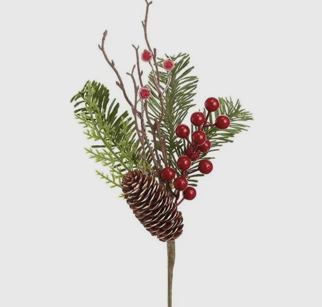Pine Pick w/Red Berries,Cones & Twigs