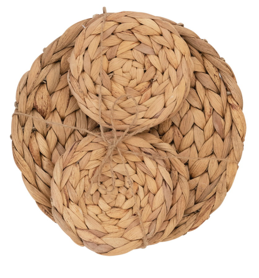 Hand-Woven Water Hyacinth Trivet & 4 Round Coasters
