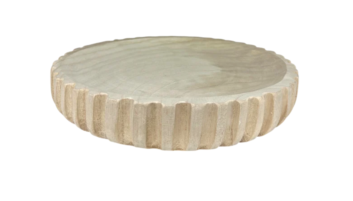 12” Natural Wood Ribbed Bowl