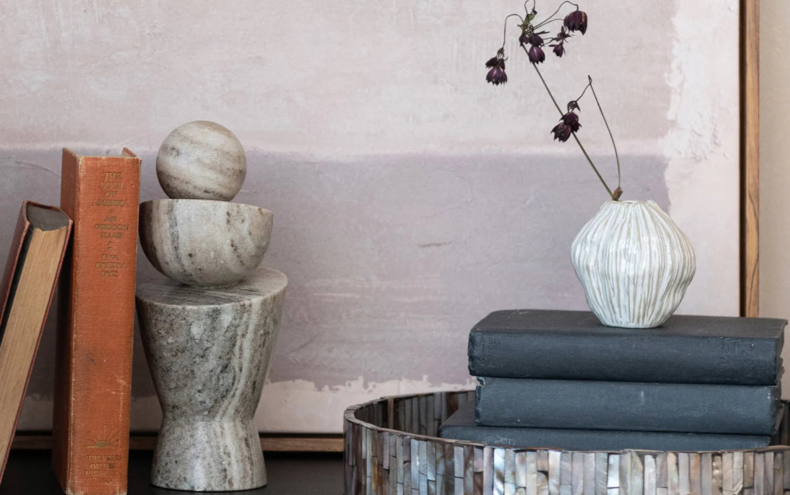 Stoneware Pleated Organic Shape Vase-1