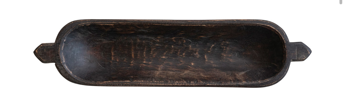 Black Found Decorative Wood Trug w/Handles