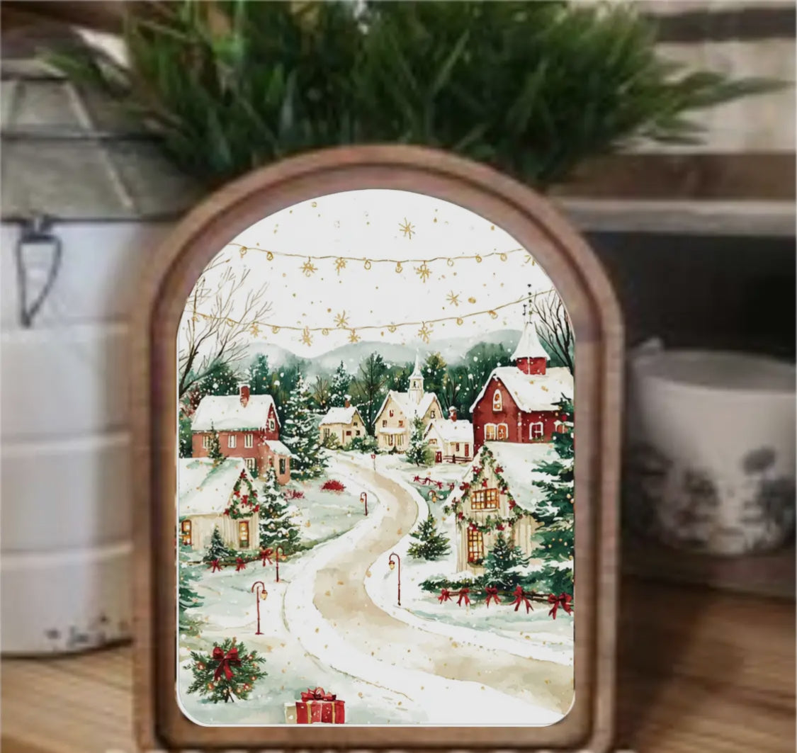 Arch Top Christmas Village Framed Art