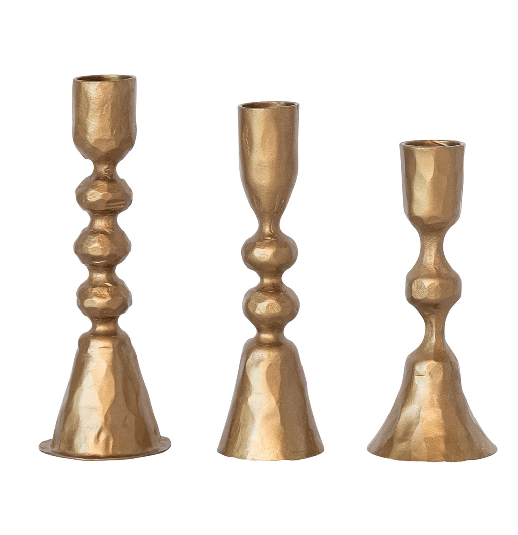Hand-Forged Cast Iron Gold Taper Holders