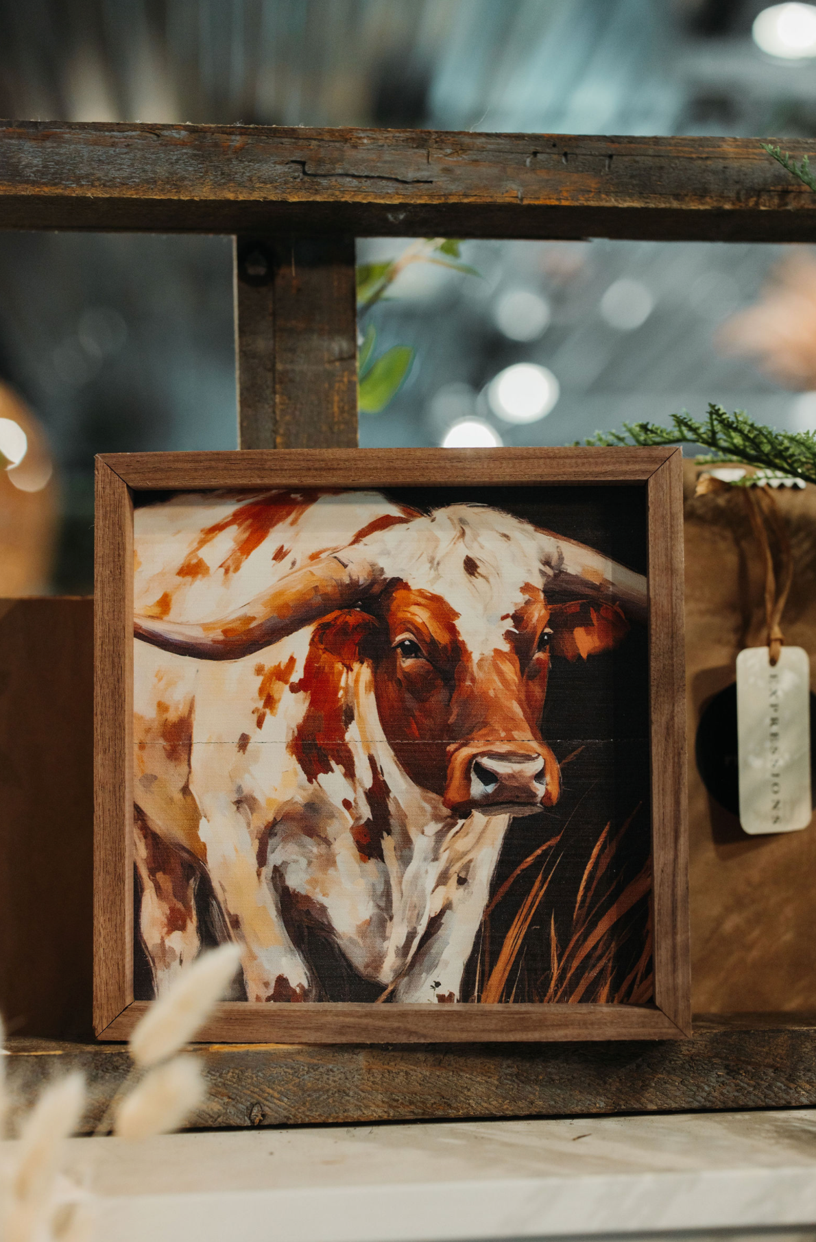8”x8” Brown & White Longhorn