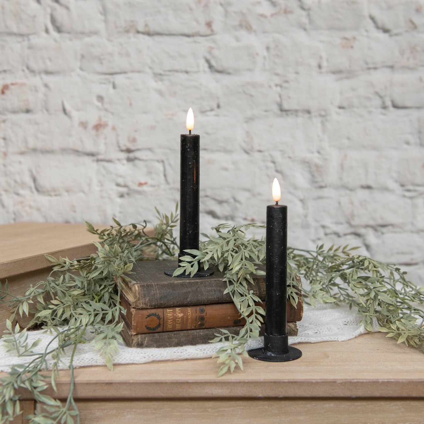 SET/ 2 - 7.25" 3D FLAME BLACK TAPER CANDLE
